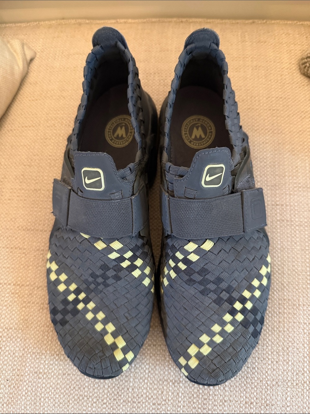 Vintage Nike Women’s Woven Slip-On Sneakers in Gray and Yellow